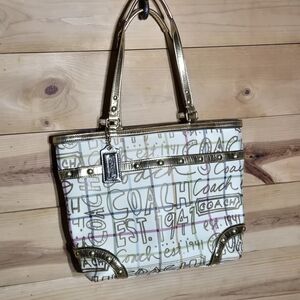 Coach Gold and White Women's Tote Bag
